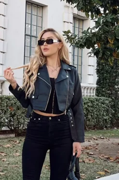 Faux Leather Cropped Moto Jacket