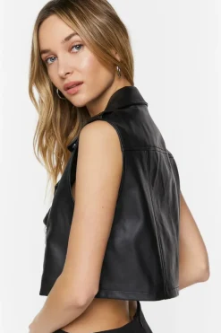 Faux Leather Cropped Moto Vest