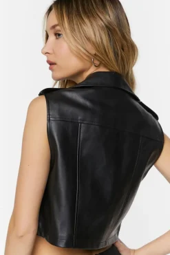 Faux Leather Cropped Moto Vest