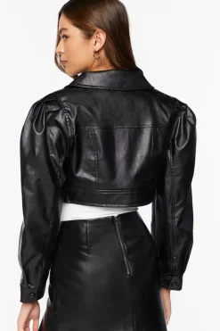 Faux Leather Cropped Trucker Jacket