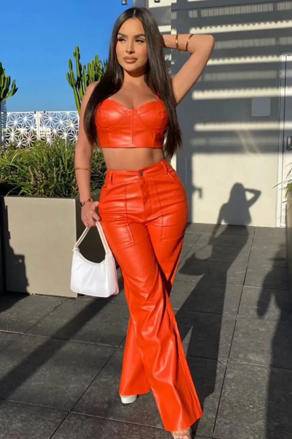 Faux Leather Crop Top & Pants Set