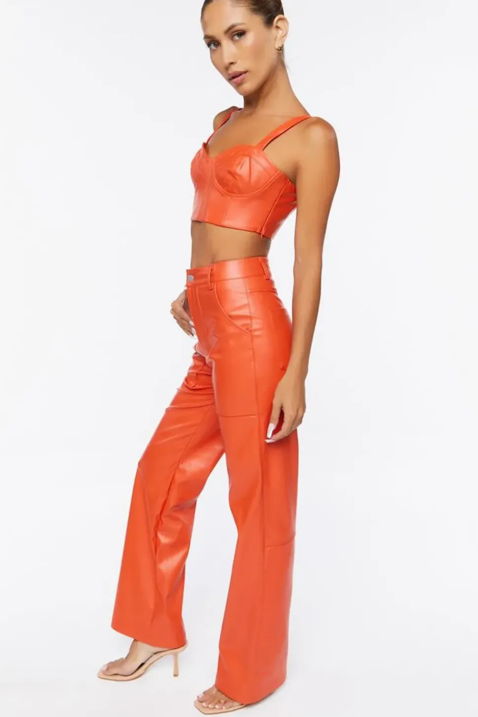 Faux Leather Crop Top & Pants Set