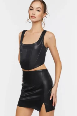 Faux Leather Crop Top & Skirt Set