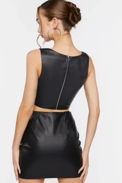 Faux Leather Crop Top & Skirt Set