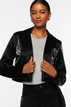 Faux Leather Crosshatch Blazer