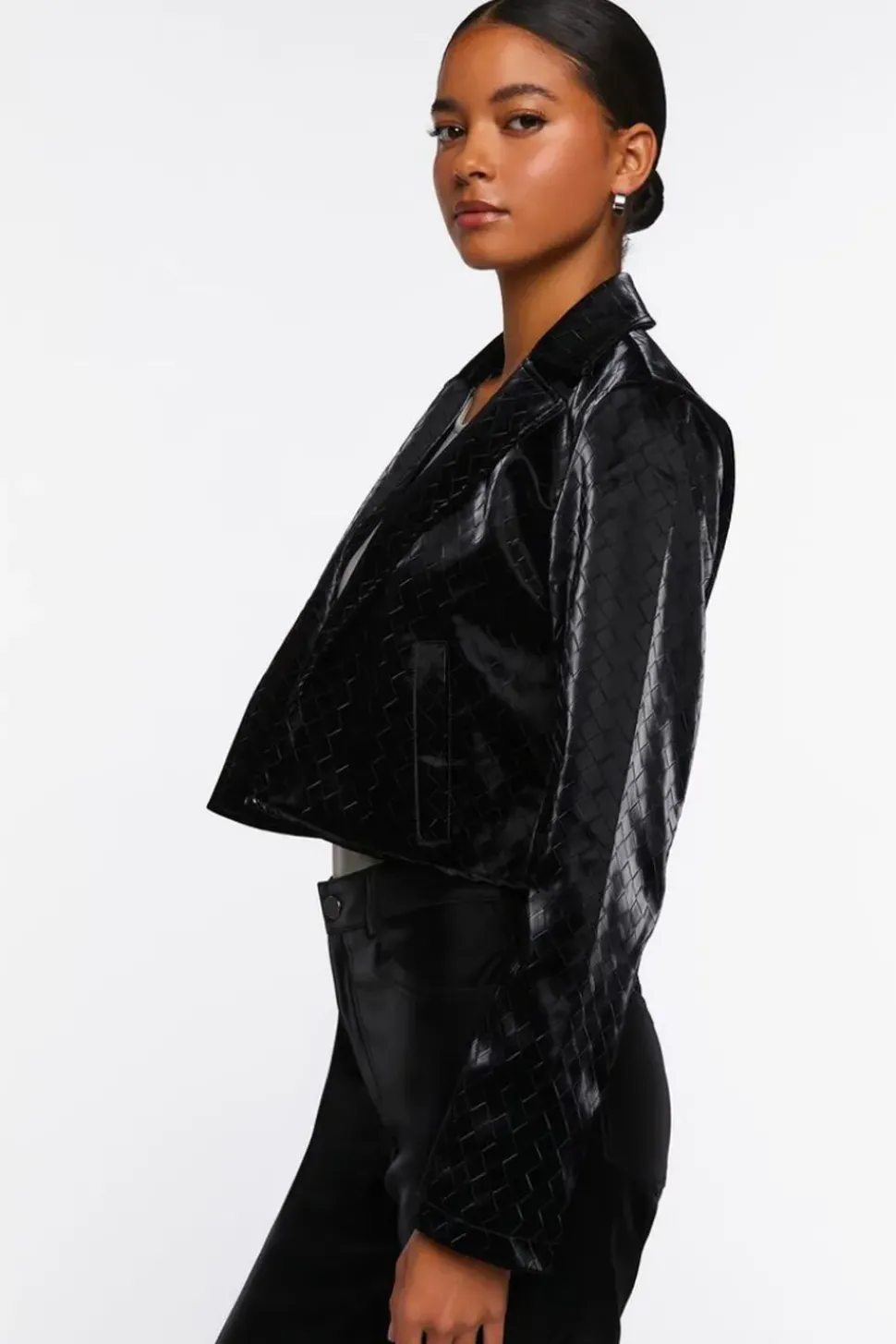Faux Leather Crosshatch Blazer