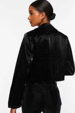Faux Leather Crosshatch Blazer