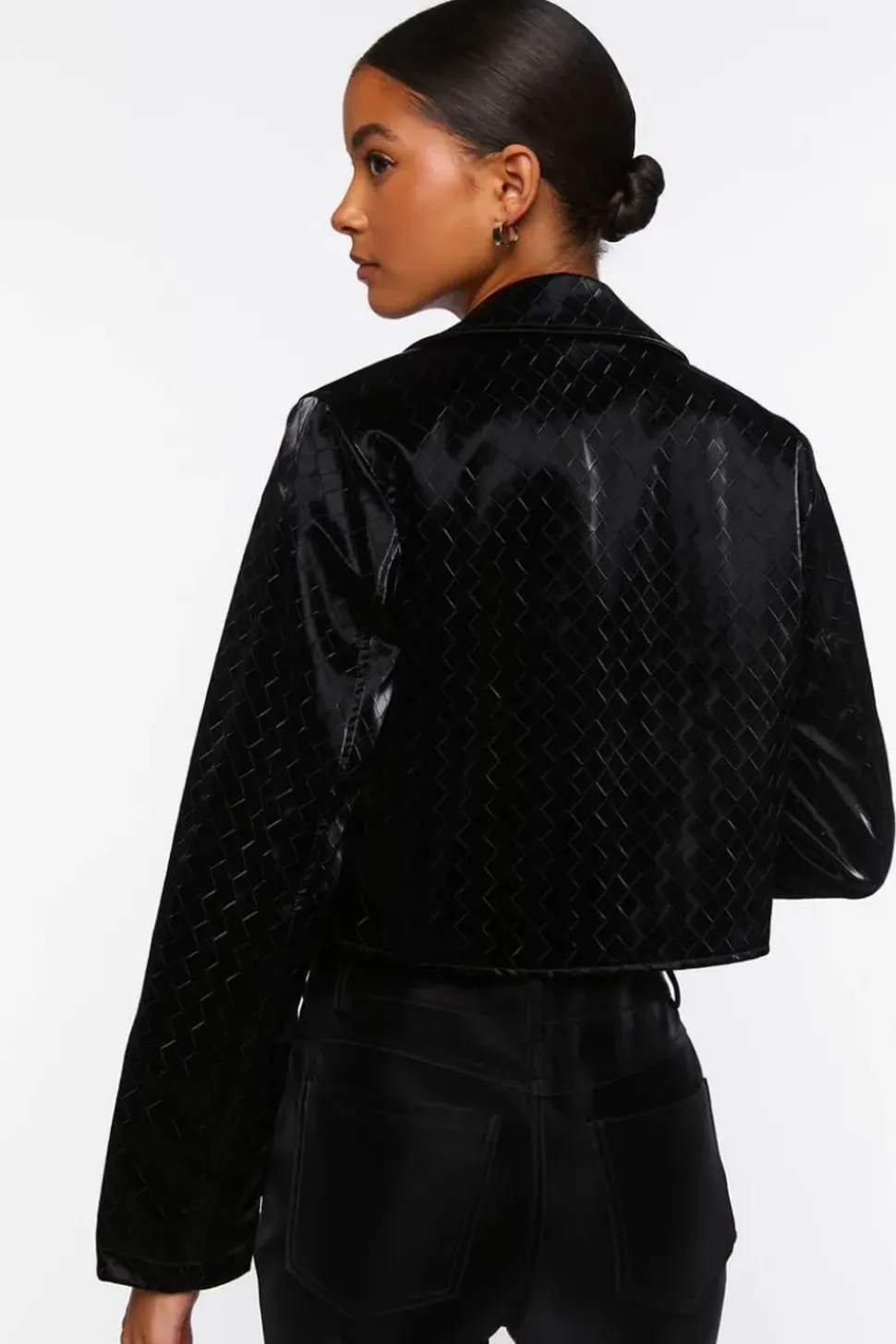 Faux Leather Crosshatch Blazer
