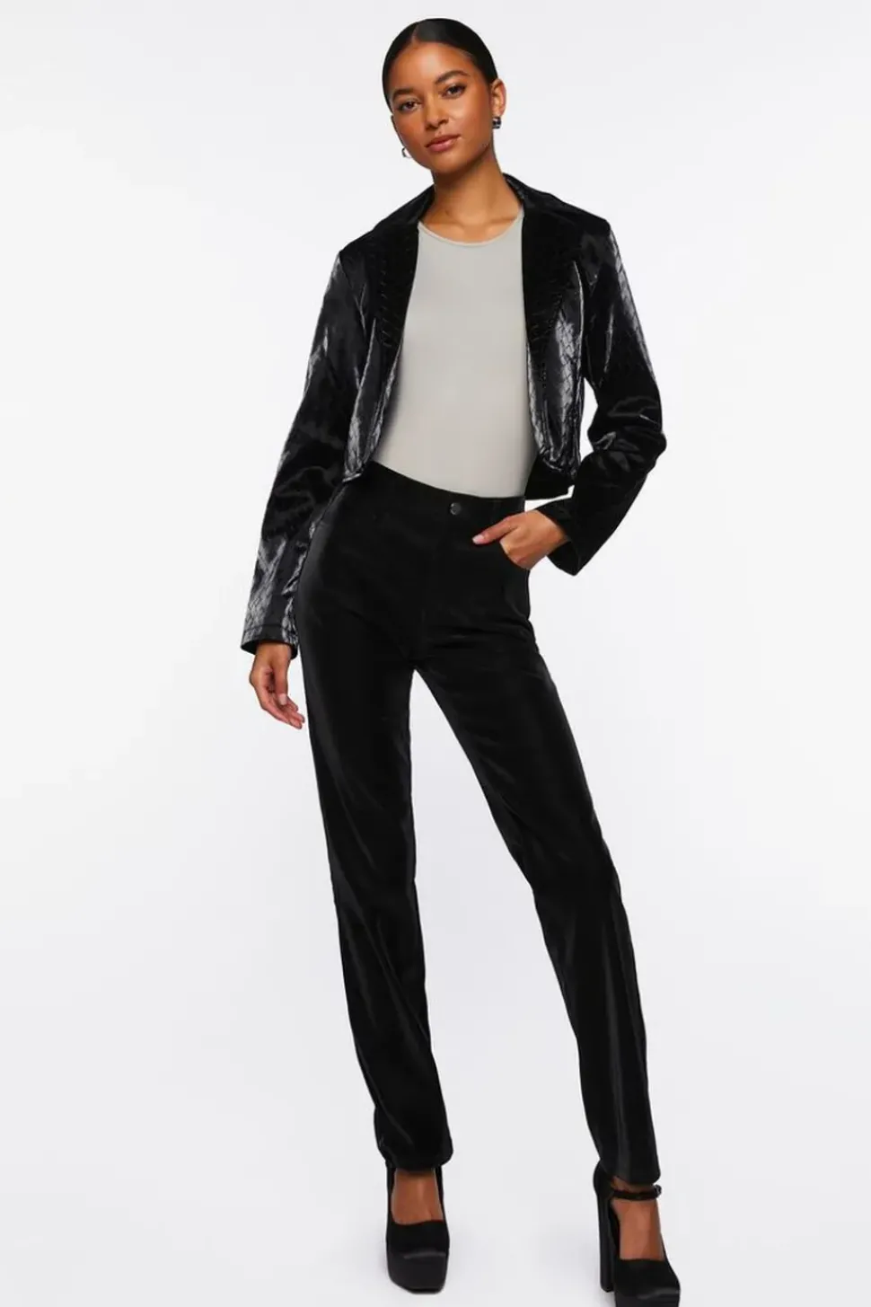 Faux Leather Crosshatch Blazer