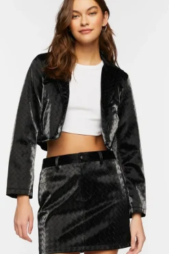 Faux Leather Crosshatch Mini Skirt