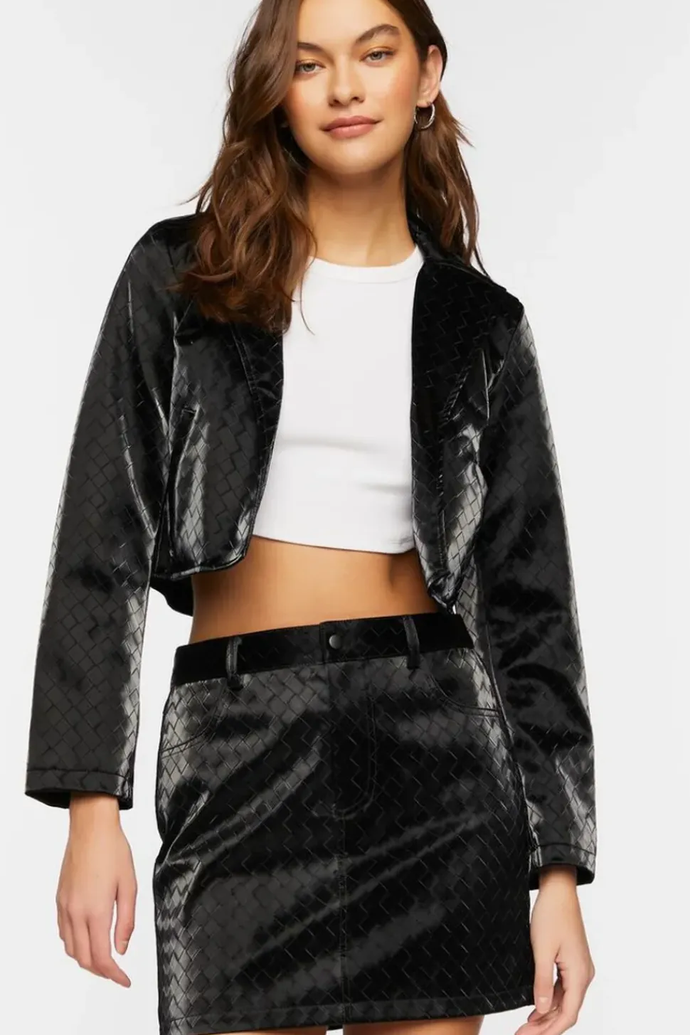Faux Leather Crosshatch Mini Skirt