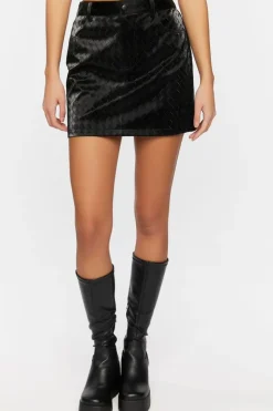 Faux Leather Crosshatch Mini Skirt