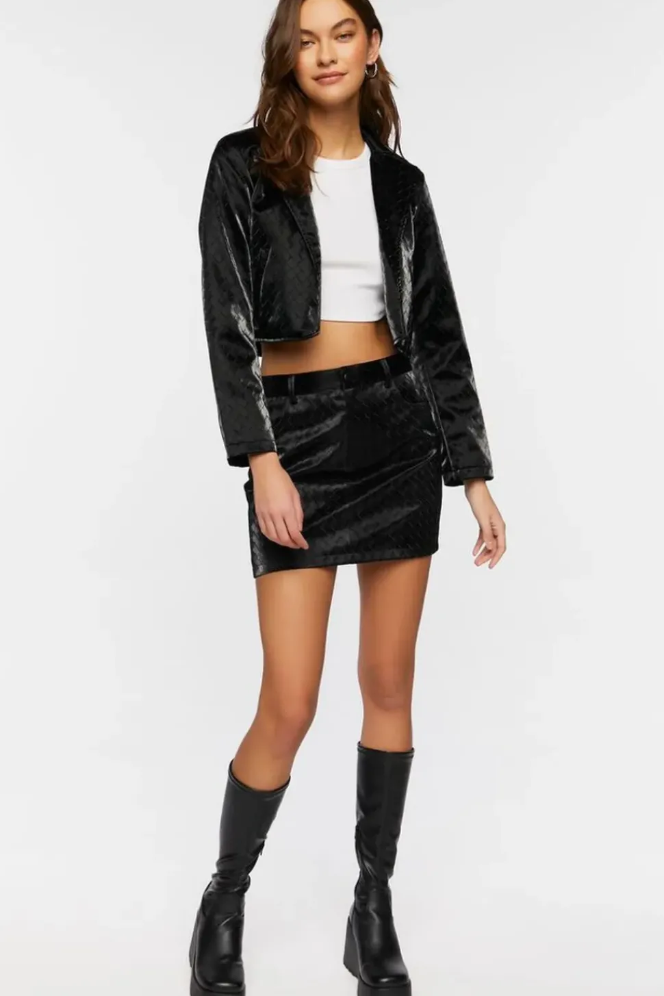 Faux Leather Crosshatch Mini Skirt