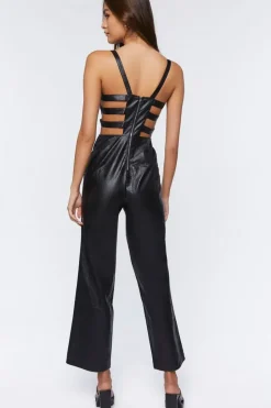 Faux Leather Cutout Jumpsuit