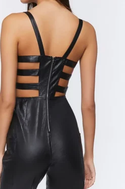 Faux Leather Cutout Jumpsuit