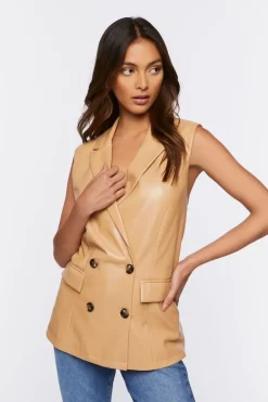 Faux Leather Double-Breasted Vest