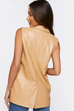 Faux Leather Double-Breasted Vest