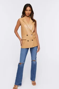 Faux Leather Double-Breasted Vest