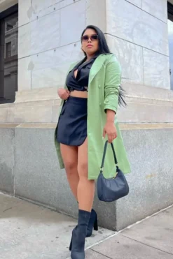 Faux Leather Double-Breasted Trench Coat