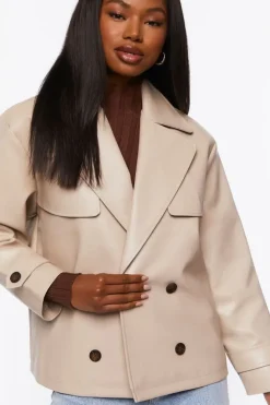 Faux Leather Double-Breasted Jacket