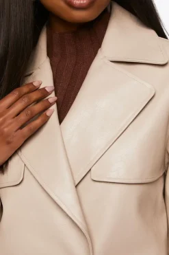 Faux Leather Double-Breasted Jacket