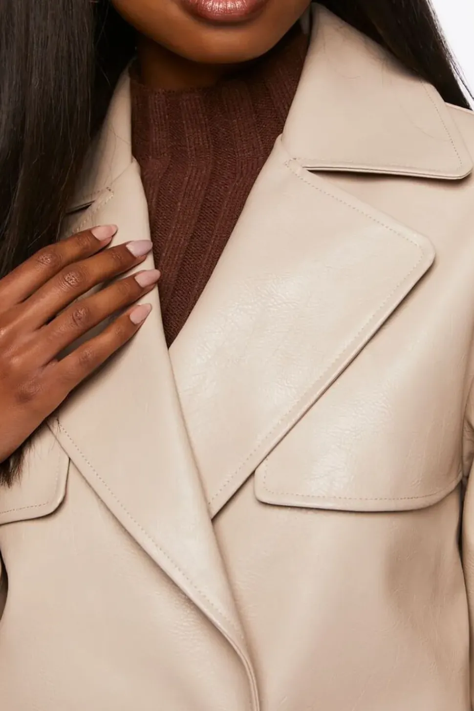 Faux Leather Double-Breasted Jacket