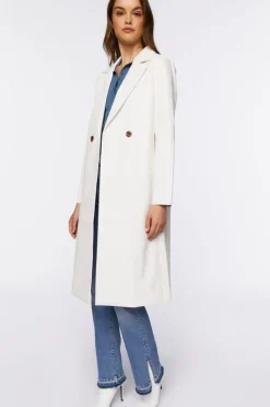 Faux Leather Double-Breasted Coat
