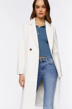 Faux Leather Double-Breasted Coat