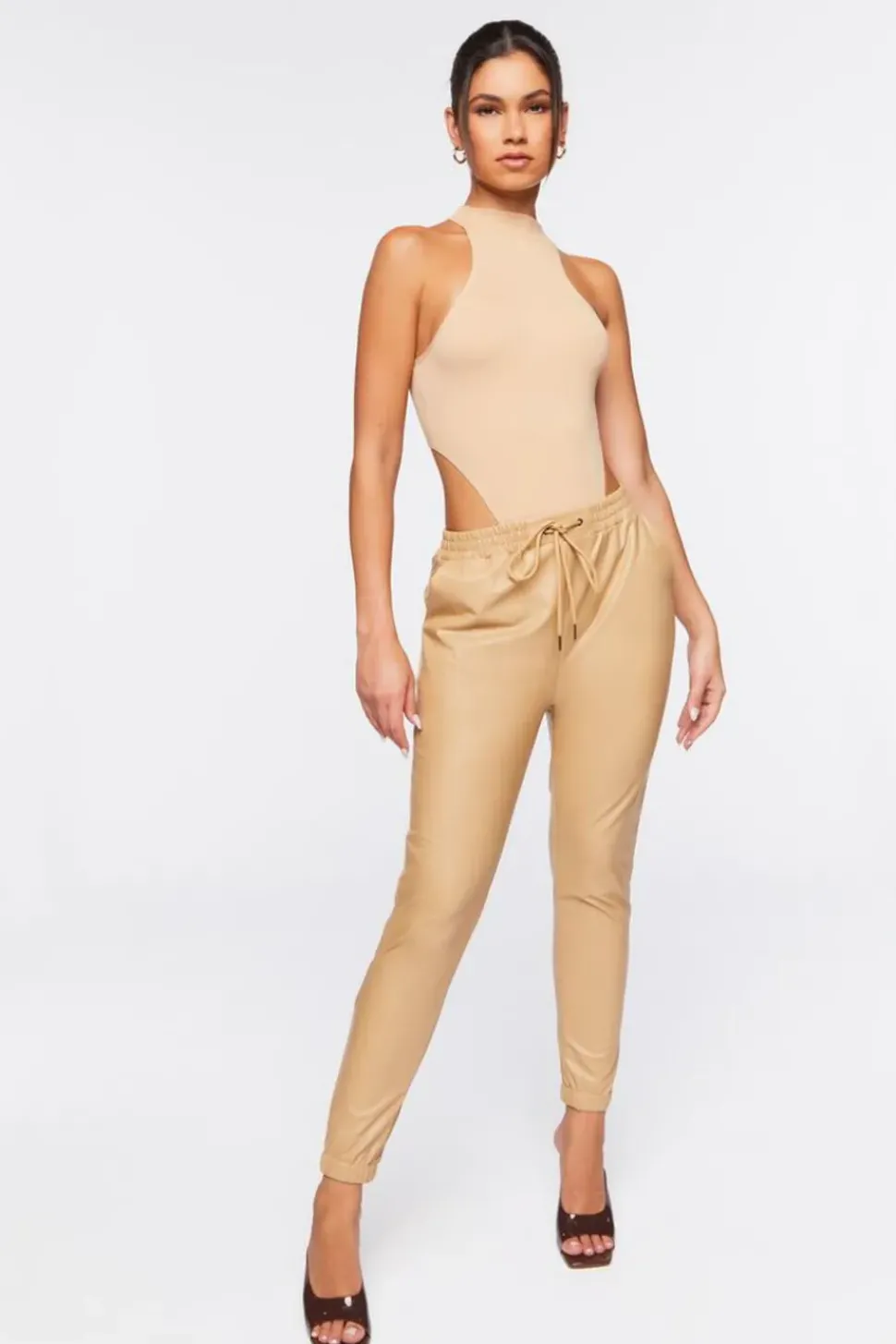 Faux Leather Drawstring Joggers