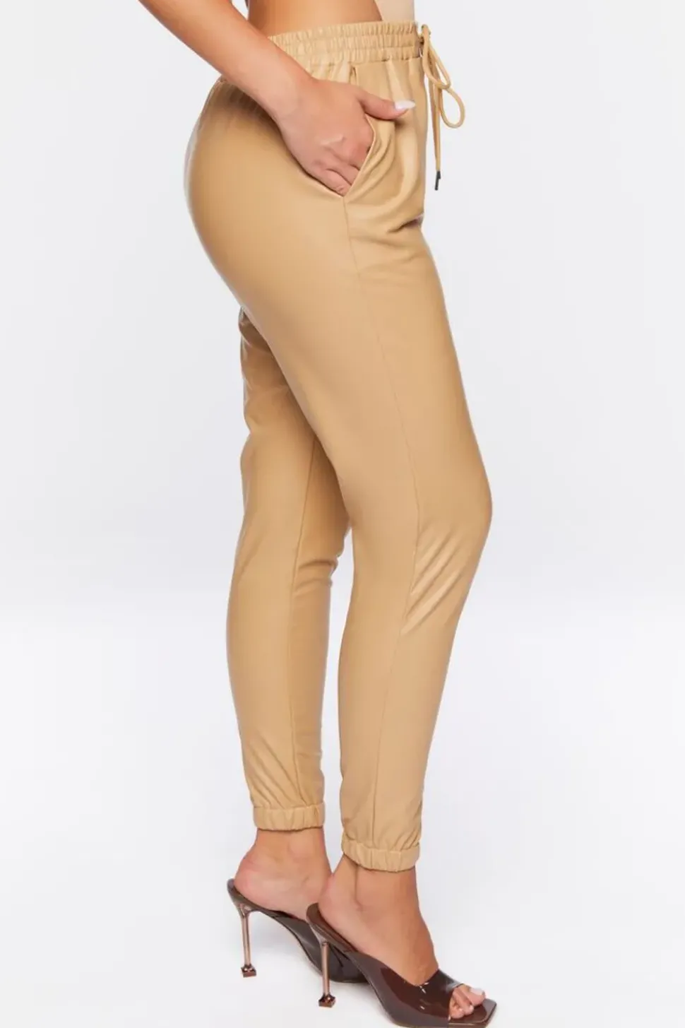 Faux Leather Drawstring Joggers