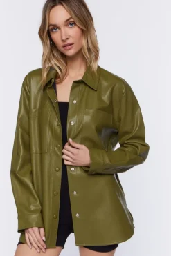 Faux Leather Drop-Sleeve Shacket