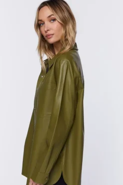 Faux Leather Drop-Sleeve Shacket