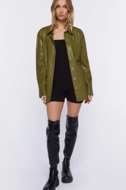 Faux Leather Drop-Sleeve Shacket