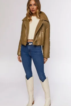 Faux Leather Foldover Puffer Jacket
