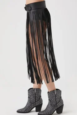Faux Leather Fringe Belt