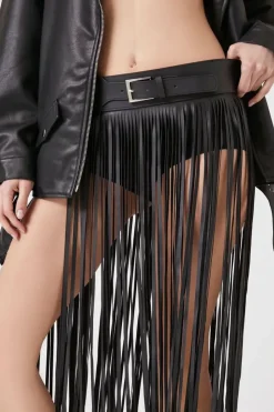Faux Leather Fringe Belt