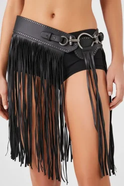Faux Leather Fringe Hip Belt