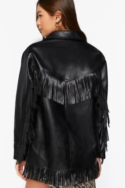 Faux Leather Fringe Jacket
