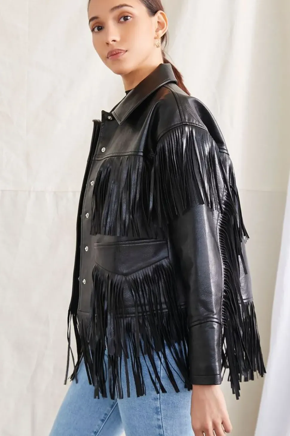Faux Leather Fringe Moto Jacket