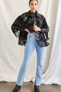 Faux Leather Fringe Moto Jacket