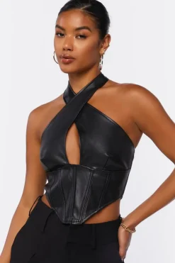 Faux Leather Halter Crop Top