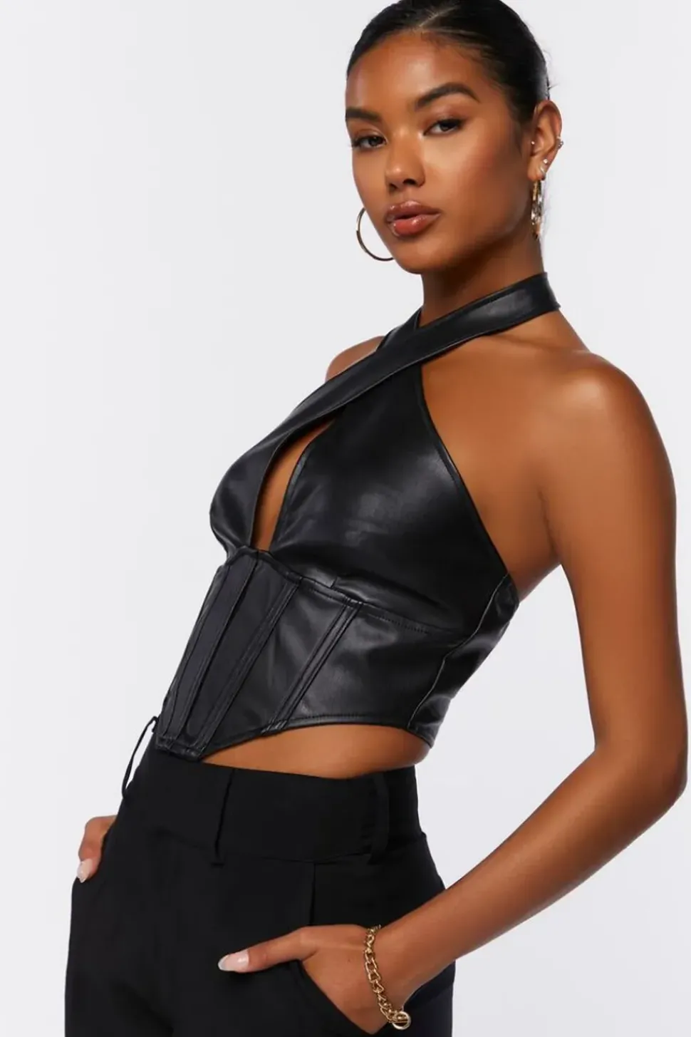 Faux Leather Halter Crop Top