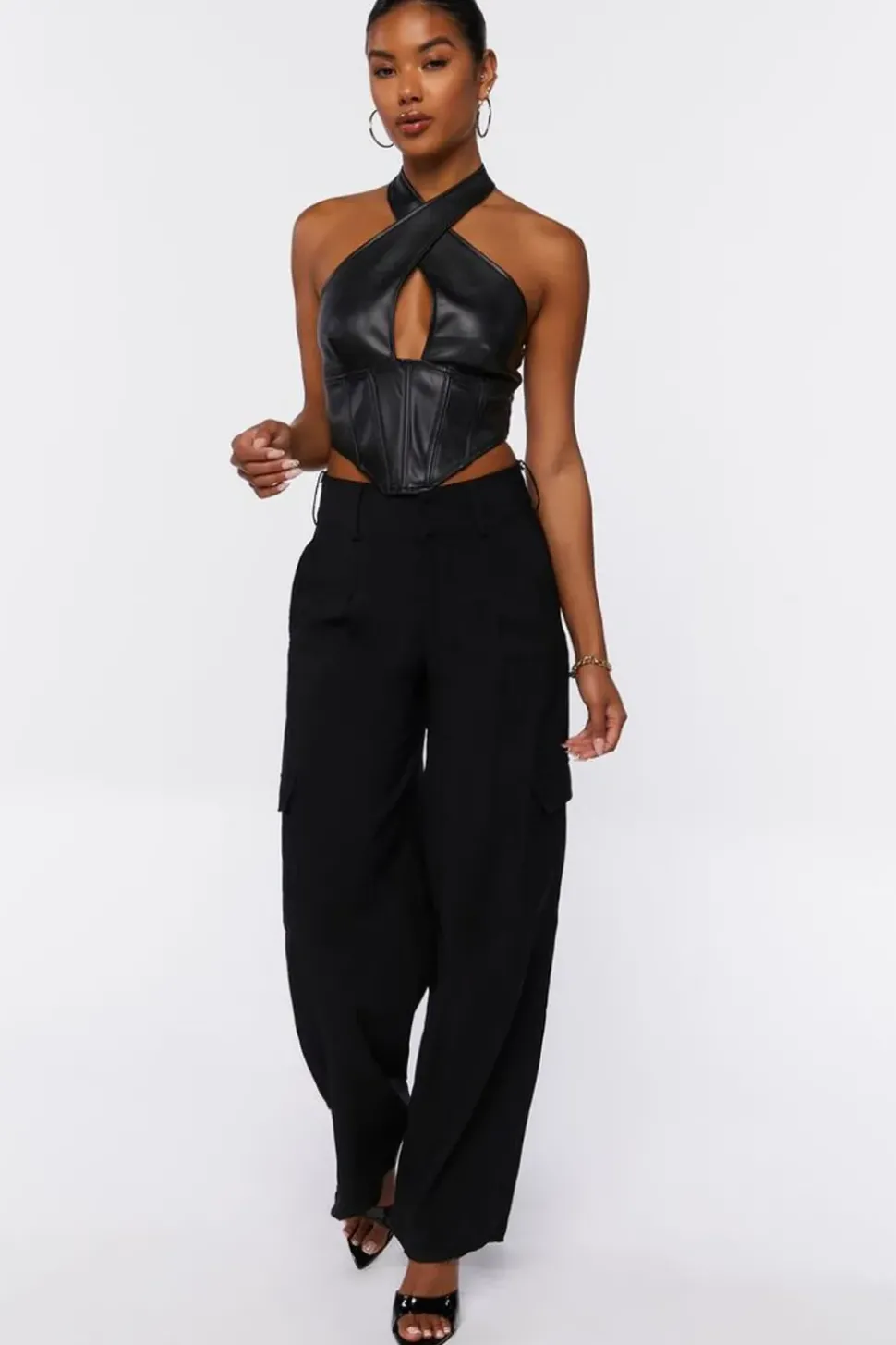 Faux Leather Halter Crop Top