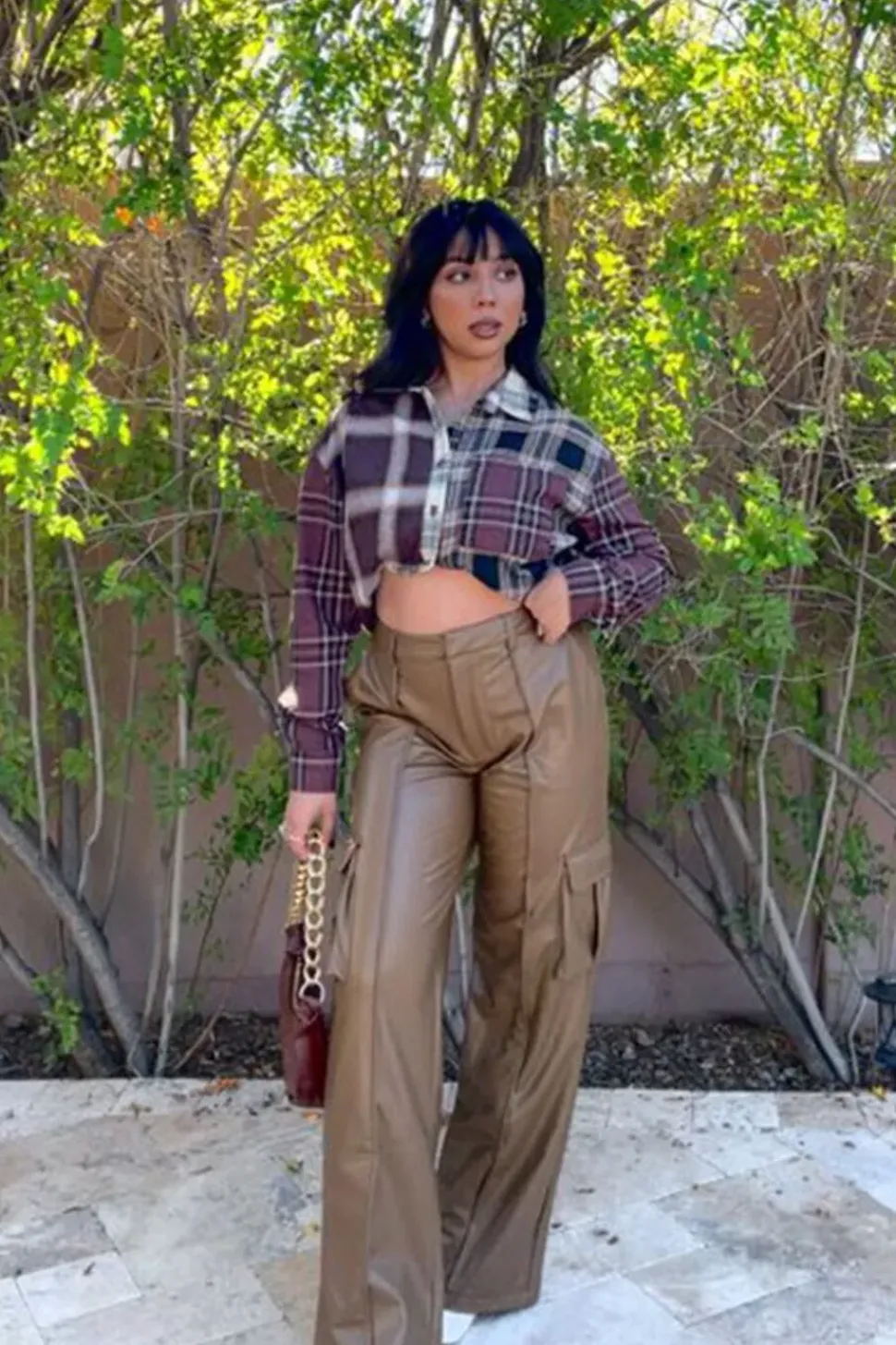 Faux Leather High-Rise Cargo Pants