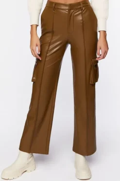 Faux Leather High-Rise Cargo Pants