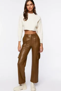Faux Leather High-Rise Cargo Pants