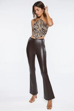 Faux Leather High-Rise Flare Pants