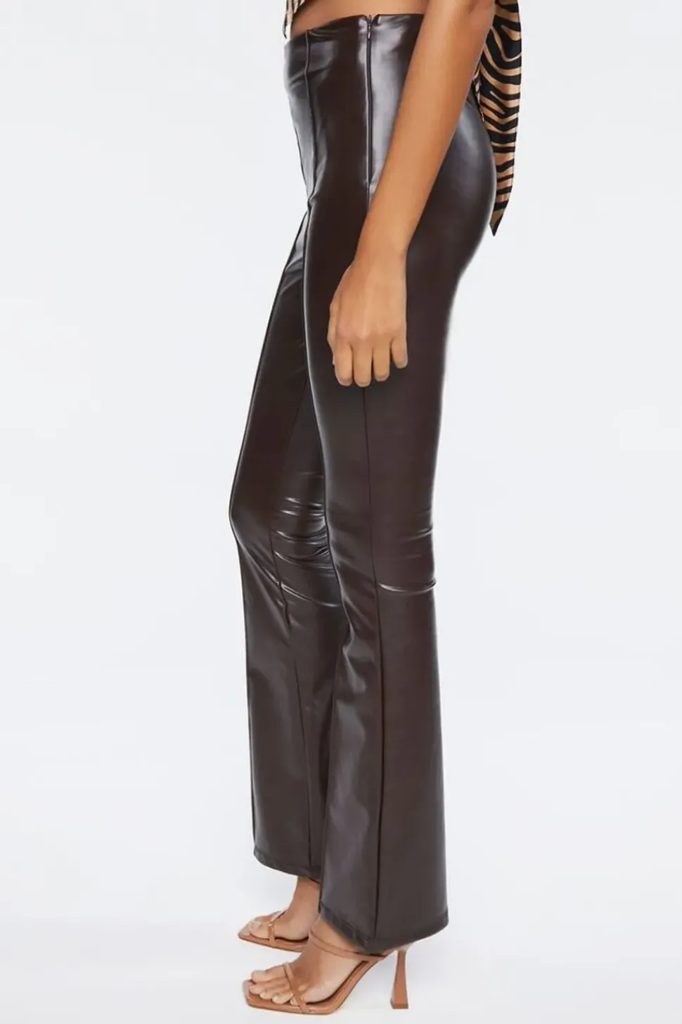 Faux Leather High-Rise Flare Pants