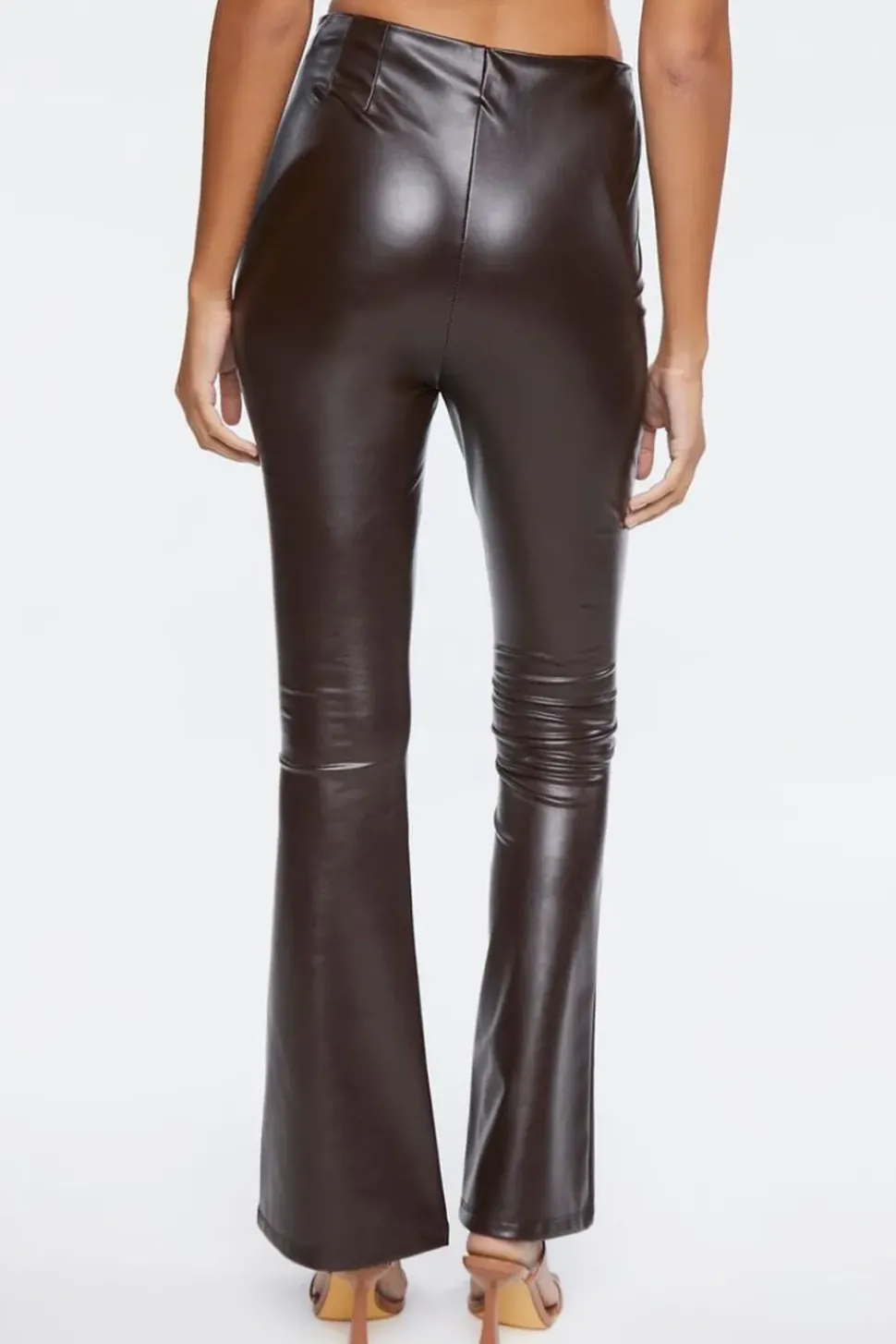 Faux Leather High-Rise Flare Pants