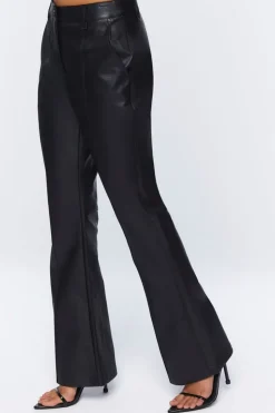Faux Leather High-Rise Flare Pants